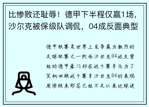 比惨败还耻辱！德甲下半程仅赢1场，沙尔克被保级队调侃，04成反面典型